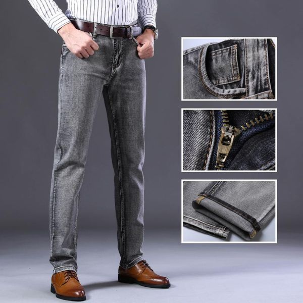 

men's jeans 2021 stretch regular fit business casual classic style fashion denim trousers male black blue gray pants