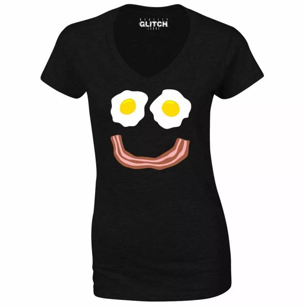 

bacon and eggs smile women's t-shirt - v-neck funny food fry up cool breakfast, White;black