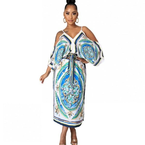 

party dresses summer long dress women high waist spaghetti strap hollow robe 2021 fashion dashiki print loose casual streetwear gown, White;black