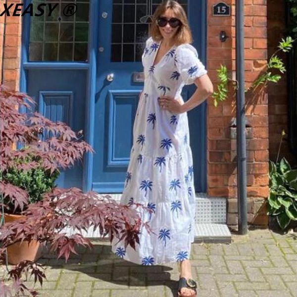

casual dresses xeasy women 2021 fashion patchwork embroidery white midi dress vintage short sleeve back smocked female chic vestidos, Black;gray