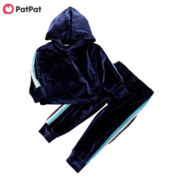 

2-piece baby / toddler striped velet hooded pullover and pants set 210528, White