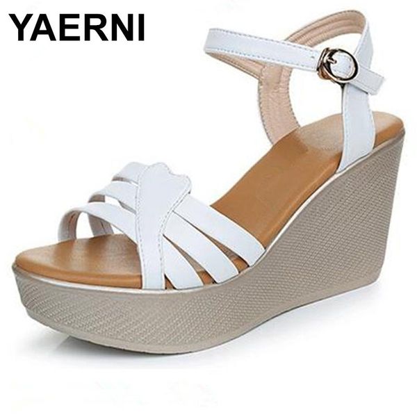 

summer shoes woman 2021 open toe platform wedges sandals cow leather women e559, Black