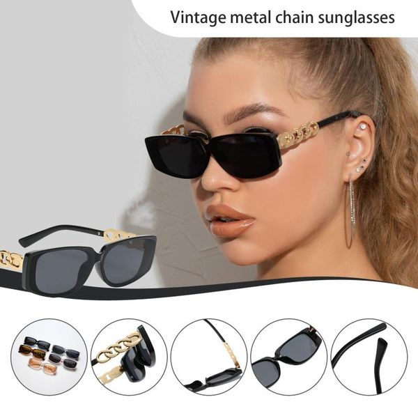 

sunglasses 2021 women rectangle vintage european and american metal chain walking glasses goggles#f3, White;black