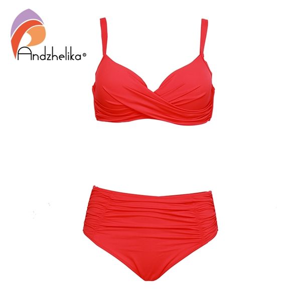 

andzhelika orange red high-waisted bikini sets push up swimsuit bikinis women two pieces swimwear beach bathing suits 210722, White;black
