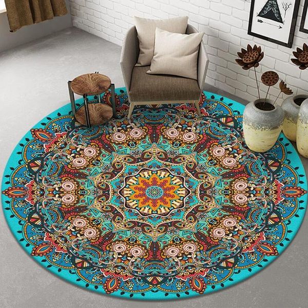 

carpets retro ethnic mandala round carpet for living room anti slip muslim floor mats bedroomtapis alfombra tapete dywan home decoration