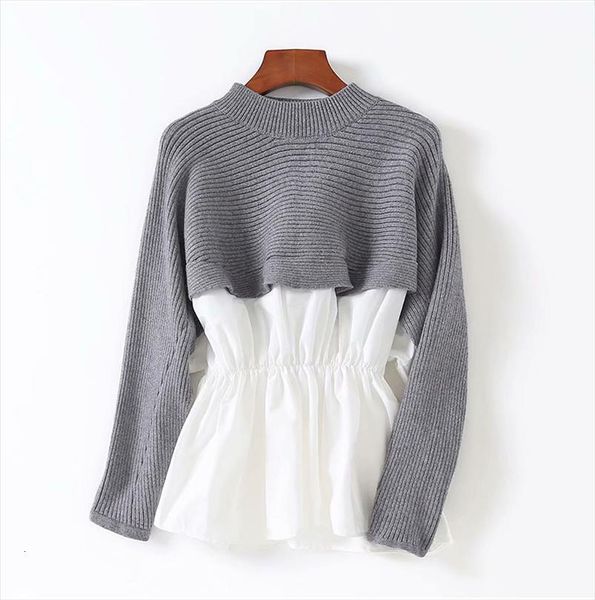 

womens patchwork shirts autumn sweater knit fake two pieces o neck long sleeve japan woman sweaters female pullovers ls158, White;black