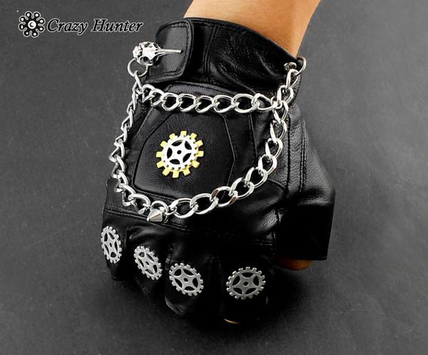 

fingerless gloves mens steampunk gears w/ chain half finger, Blue;gray
