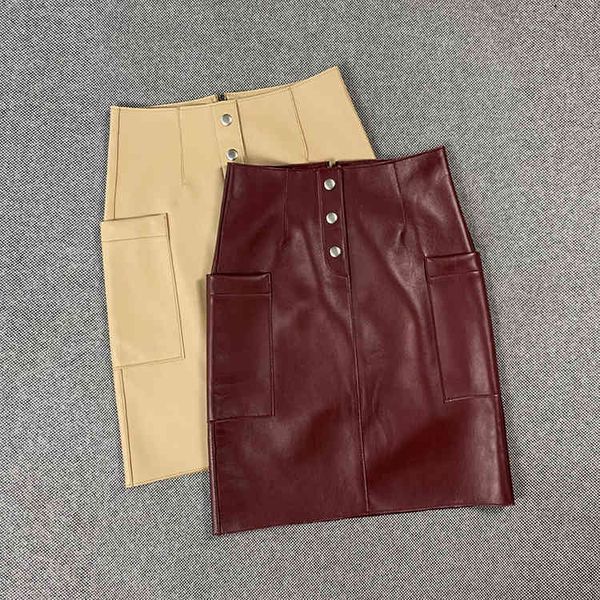 

skirts 2021 spring leather of women genuine pockets skirt b216, Black
