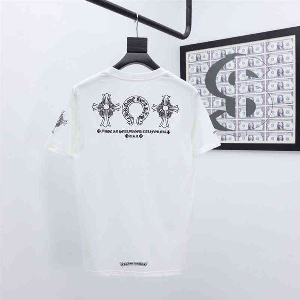 

21 spring and summer new croker short t-shirt sanskrit cross horseshoe print round neck loose half sleeve coup, White;black