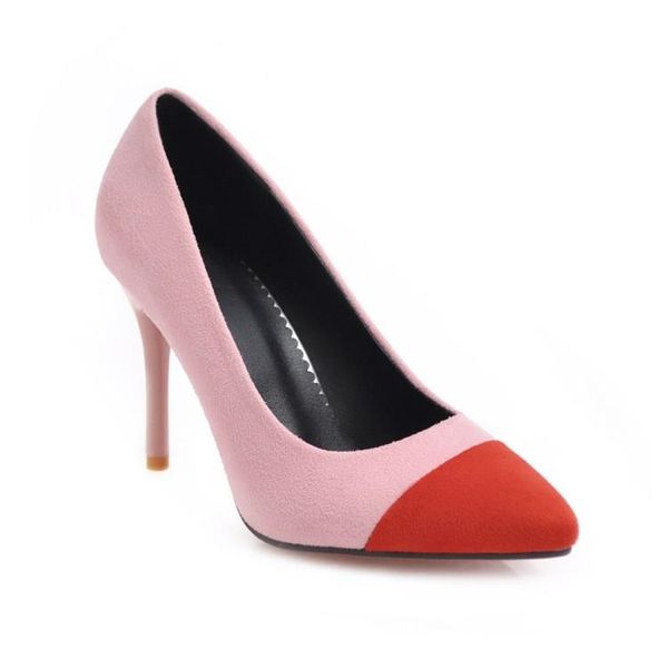 

big size 32-43 2021 fashion women mixed colors pointed toe heels pumps 3 dress shoes, Black