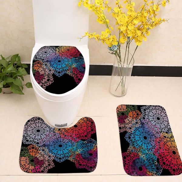 

bath accessory set 3pcs mats mandala flower anti slip bathroom mat sets flannel floor rugs cushion toilet seat cover for home decor
