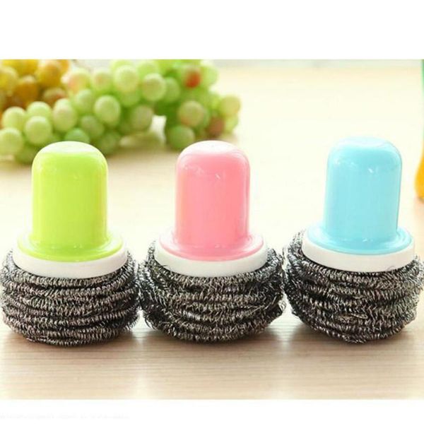 

car sponge 2pcs 7cm dia. short handle steel wire ball brush dish cleaning heavy duty scrub for kitchen
