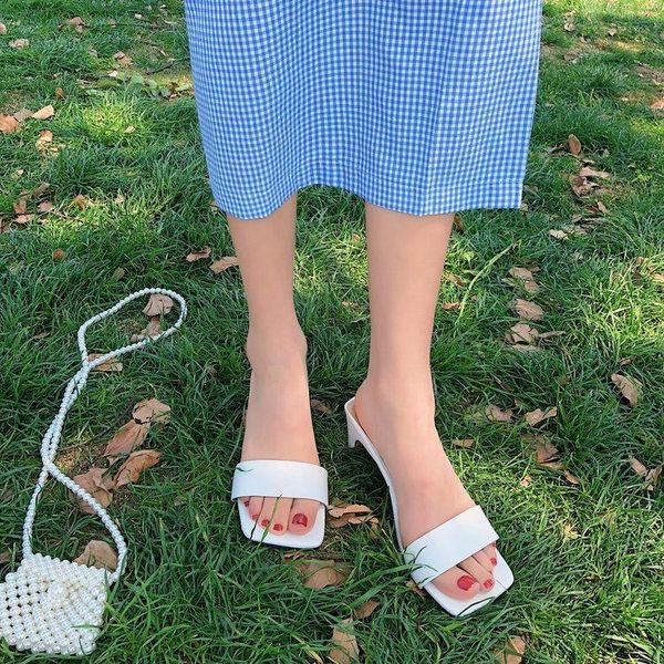 

sandals women mid heel shoes slippers ladies pu fabric outdoor leather sole foreign trade roman style, Black