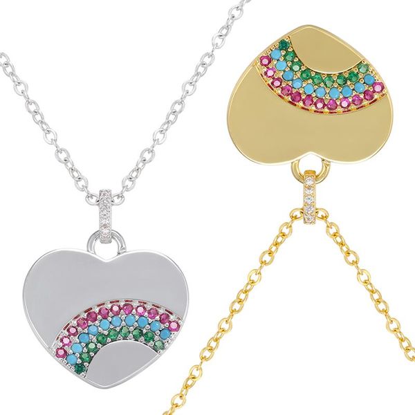 

chains zhukou gold silver color rainbow heart women necklace handmade cubic zirconia fashion jewelry wholesale vl119