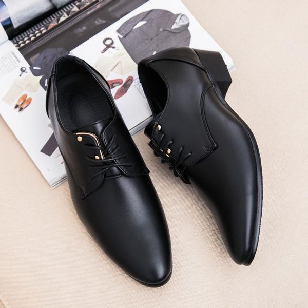

dress shoes classic fashion business men zapatos de hombre lace-up formal oxfords pointed toe big size 38-47, Black