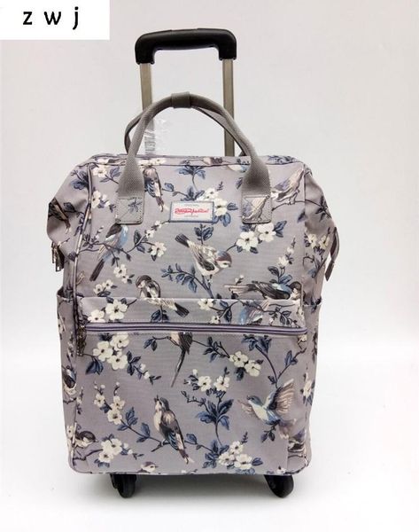 

duffel bags 2021 fashion floral print canvas women vintage suitcase wheels hand luggage trolley travel bag