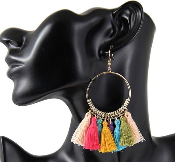 Lampadario di orecchini di nappa etnica della Boemia alla moda per le donne Gioielli fatti a mano Lampadari colorati di grande dichiarazione del cerchio all'ingrosso