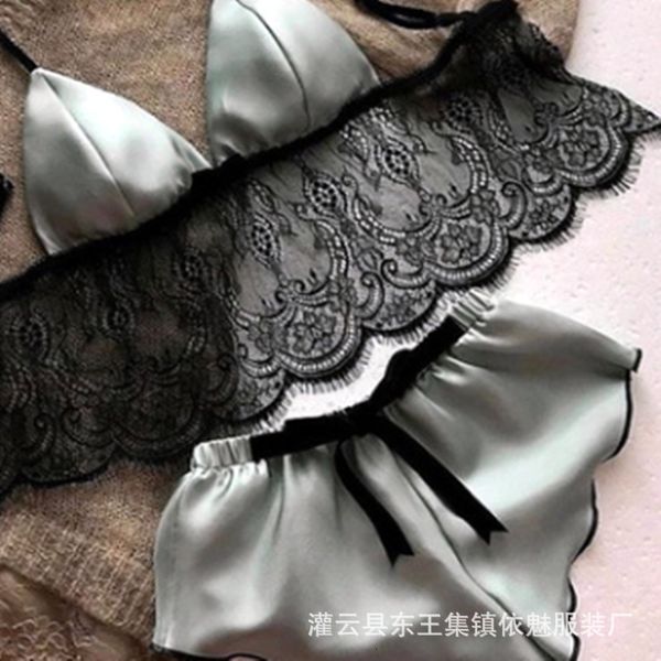 

Silk Like Nightdress Women's Two Piece Large Size Home Sexy Underwear Set, Black;white
