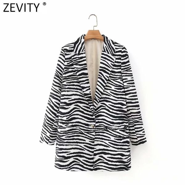 

zevity women vintage zebra striped print fitting blazer coat office lady long sleeve pocket suits outerwear chic ct688 210419, White;black
