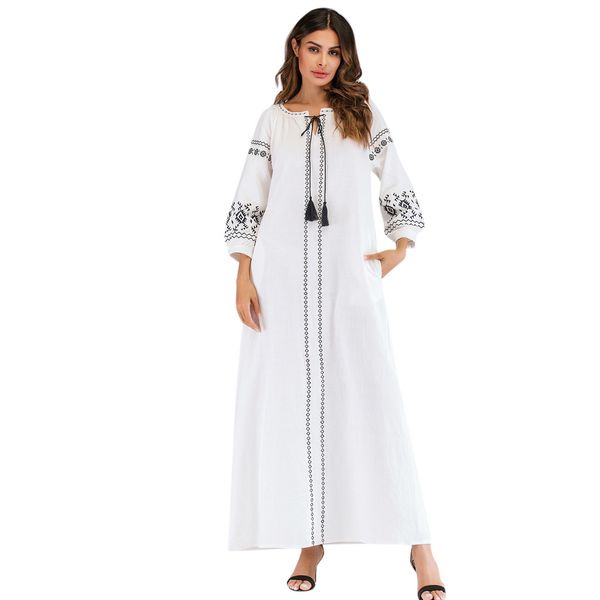 

muslim abaya long dress women embroidered arab vestidos islam kaftan jilbab djellaba ropa musulman ensembles middle east ramadan, Red