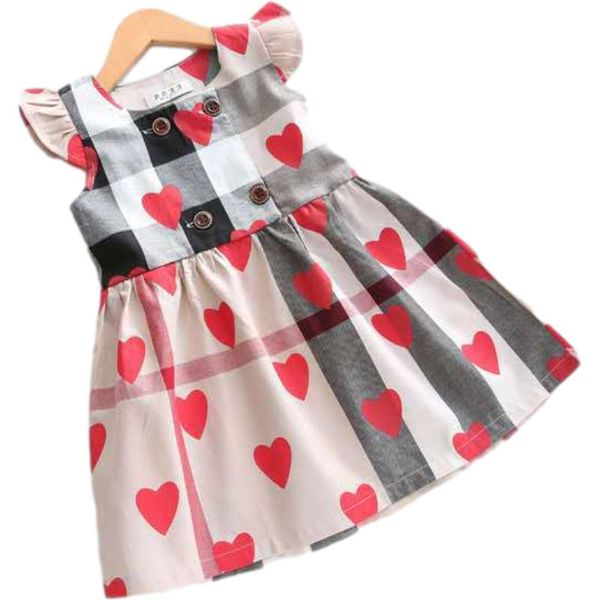 

girl's dresses 2021 est 1-6 years kids baby girls dress love heart print ruffle sleeve knee length a-line, Red;yellow