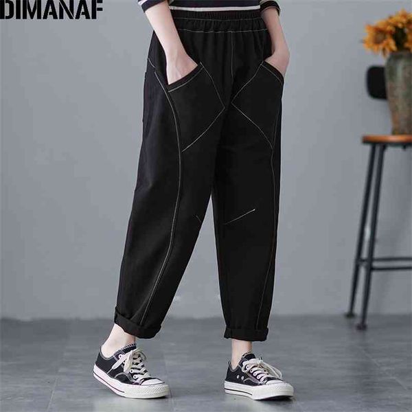 

plus size women long pants loose casual trousers harem female elastic waist pockets spliced summer fashion 210531, Black;white