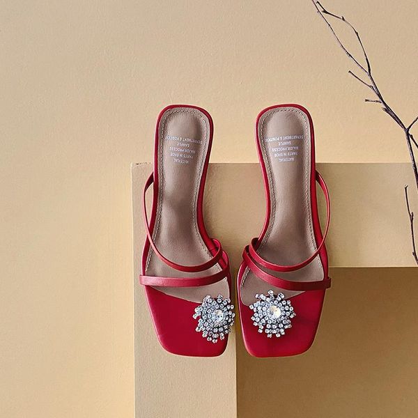 

slippers chaussure femme 2021 summer high heels shoes women's crystal decoration flip flops sweet dating mujer, Black