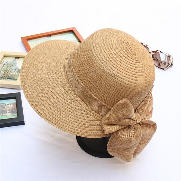 

wide brim hats women straw bowknot hat cap vacation woven sun protection beach for ladies, Blue;gray