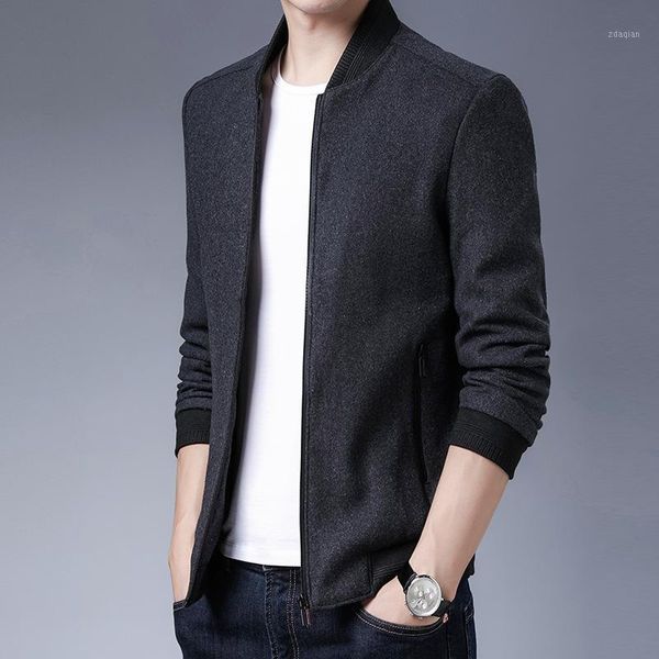 

men's jackets 2021 woolen short jacket youth baseball collar handsome, Black;brown