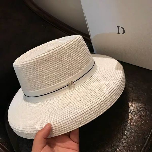 

summer new usa shade straw women's simple ribbon m-standard fashion large eaves face uv protection sun hat, Black;white