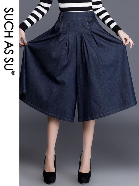 

women's pants & capris denim blue women wide leg 2021 spring summer mid long culottes elastic waist large size female loose, Black;white