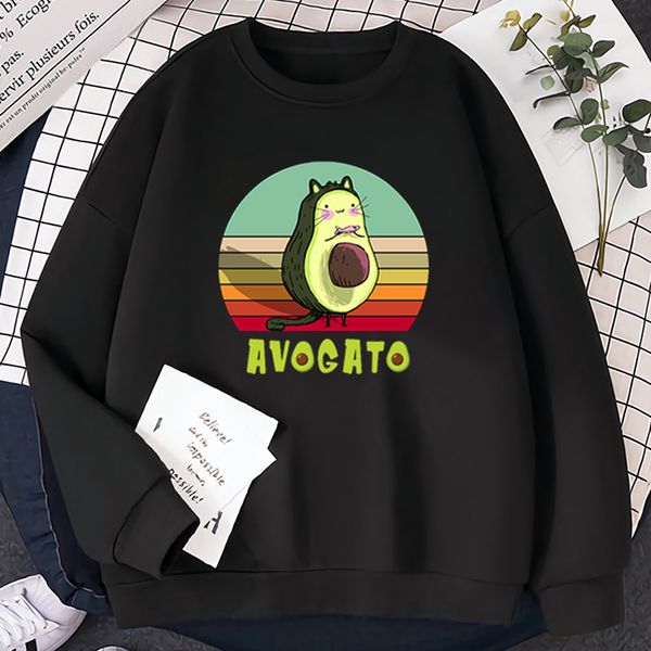 

men's avocado printed sweatshirt, casual loose sweater, wool street cloth, hip hop, novelty, winter, Black