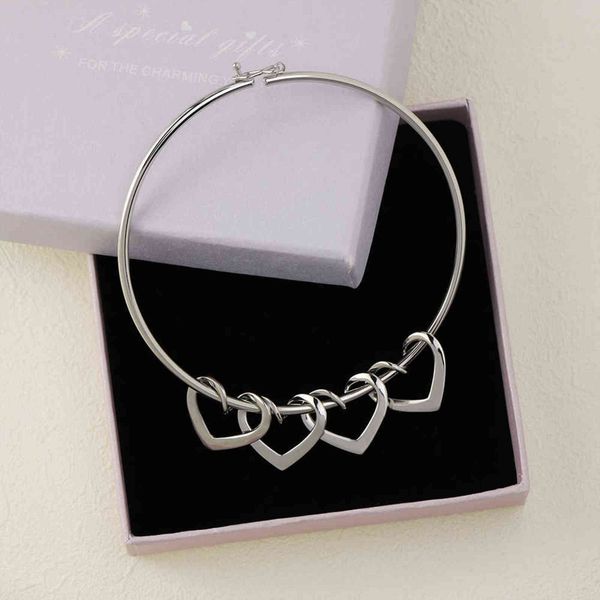 

personalize custom christmas gift butterfly clasp bangle bracelet with heart shape pendants new version for women family friends, Golden;silver