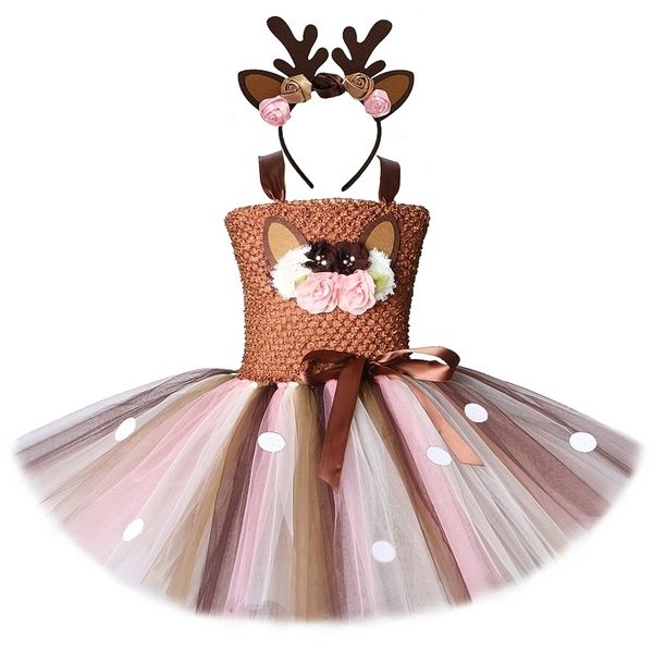 

baby girls dresses deer christmas costume for kids halloween tutu dress reindeer costumes for new year birthday outfit children 210331, Red;yellow