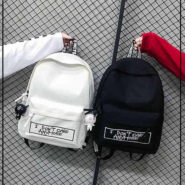 

canvas backpack harajuku style women doll pendant shoulder bag girl school mochila bagpack