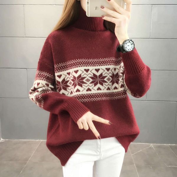 

women's sweaters sweaterswine red christmas style high neck pullover loose lazy sweater for women in autumn and winter vb5w, White;black