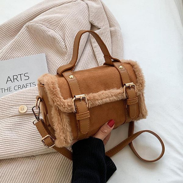

evening bags 2021autumn ladies elegant fashion suede leather furry handbags tote bag women's luxury designer pink shoulder crossbody