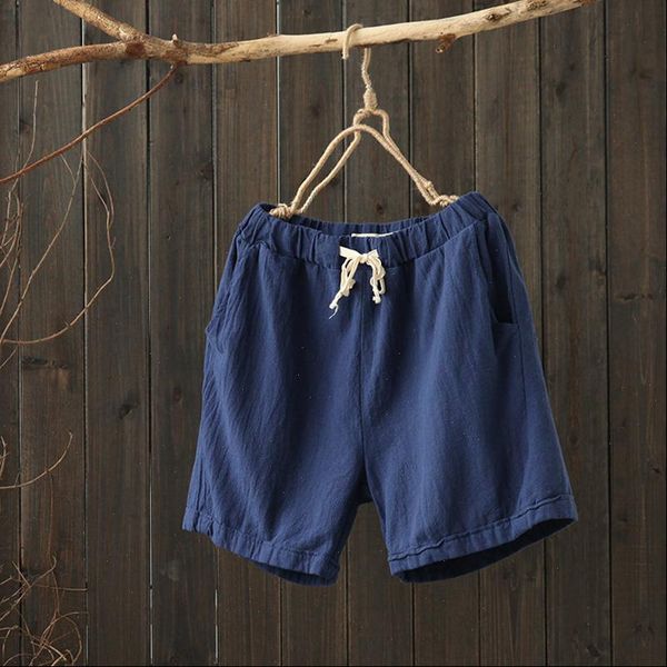 

summer elastic waist 6 womens shorts color pockets cotton linen plus size cloths casual, White;black