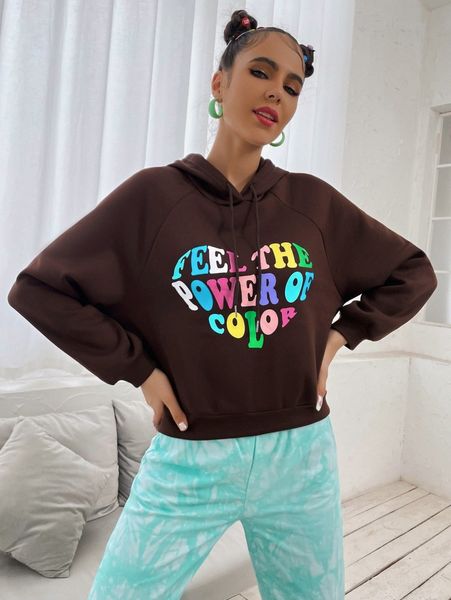 

slogan graphic raglan sleeve hoodie 57hk#, White;black