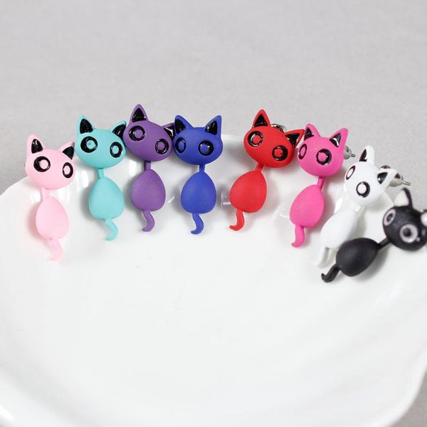 

colors cute 3d cat stud earrings for girls kids fashion cartoon women lovely sweet animal accessories jewelry gift, Golden;silver