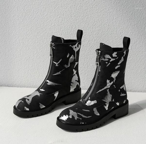 

boots fashion cowhide european and american style lace up retro doodle simple versatile ankle black1, Black