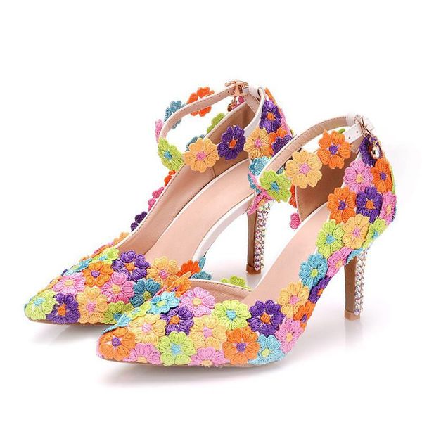 

multicolor flowers pumps women high heels sandals casual shoes summer fashion dress wedding party xy-a0113, Black