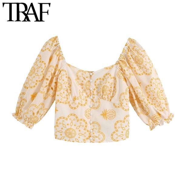 

women fashion cutwork embroidery cropped blouses vintage square collar lantern sleeve female shirts chic 210507, White