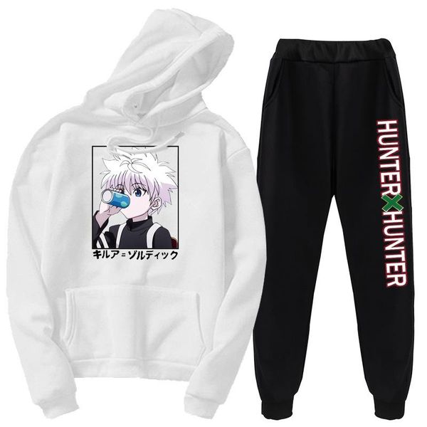 

women's two piece pants Ã hisoka 2pcs suit hoodie+pants casual sports thicken pullover oversize loose trouser winter tracksuit f, White