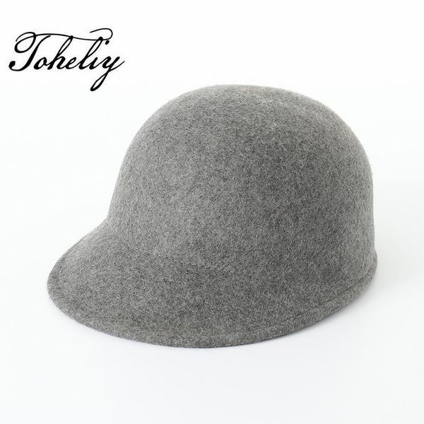 

wool winter autumn cap vintage simple solid color lady men fedoras felt oval equestrian hats wide brim, Blue;gray