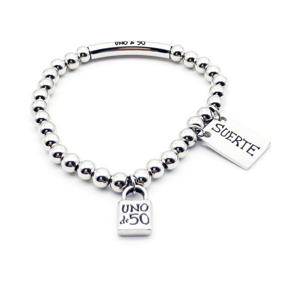 

spanish stainless steel bracelet 6mm ball pipe lock tag for men and women in europe america charm bracelets, Golden;silver