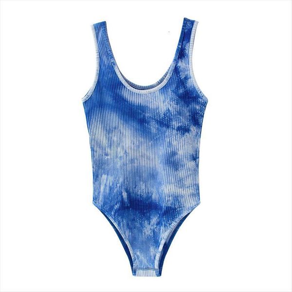 

fashion blue tie dye women romper print summer beach style bodysuit lady bodycon sleeveless bodysuits femme, Black;white