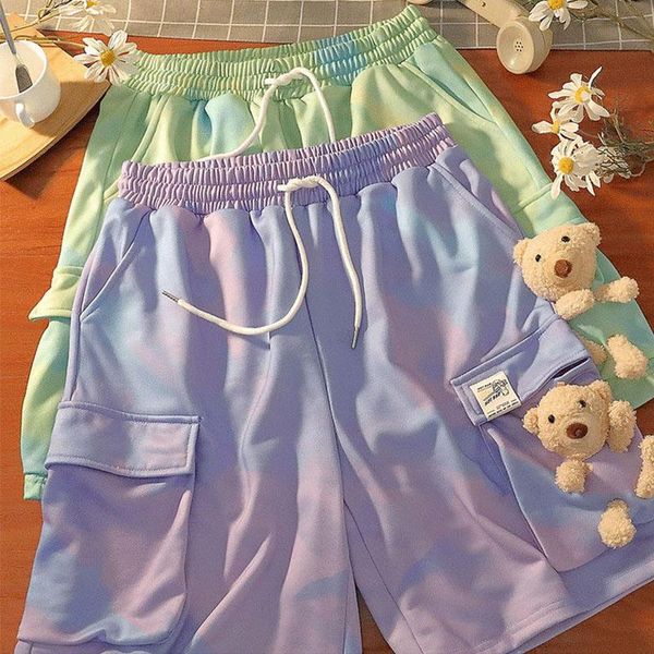 

women's shorts harajuku style korean cute bear art dyeing summer loose casual stretch cotton wide-leg, White;black