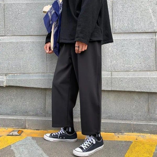 

men's pants men trousers spring summer solid color elastic waist wide-leg casual oversize sweatpants male streetwear clothing, Black