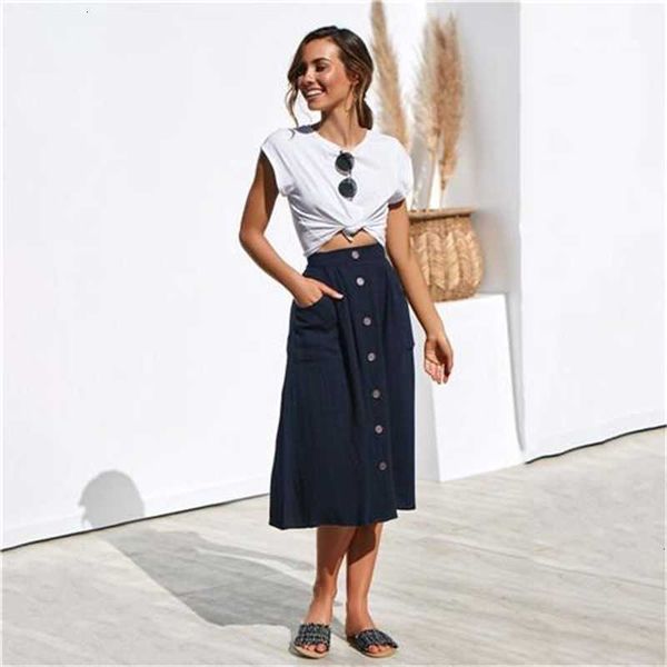 

skirts dresses solid color mid calf casual clothing women summer designer procket button fashion female bbov, Black
